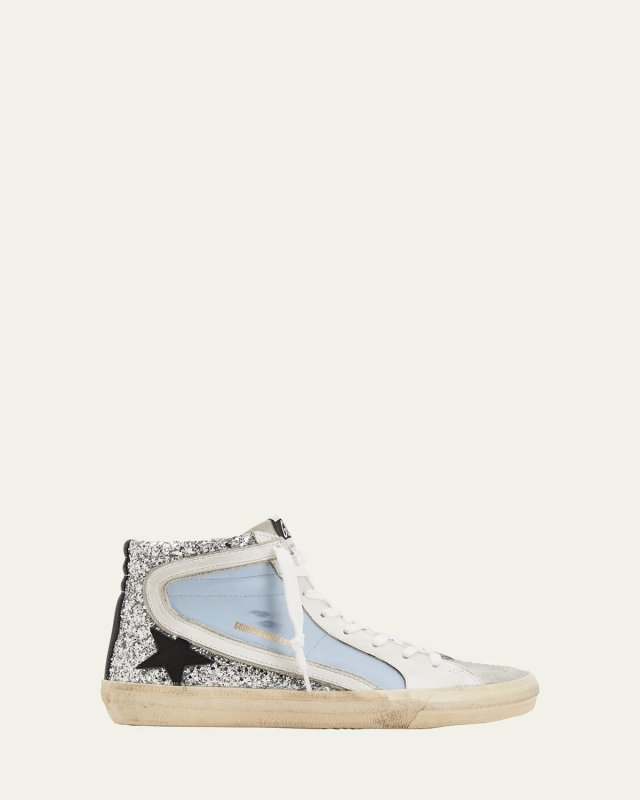 Slide Mid-Top Glitter Leather Sneakers