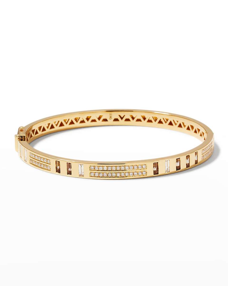 18k Yellow Gold Baguette and Pave Diamond Bangle with Topaz