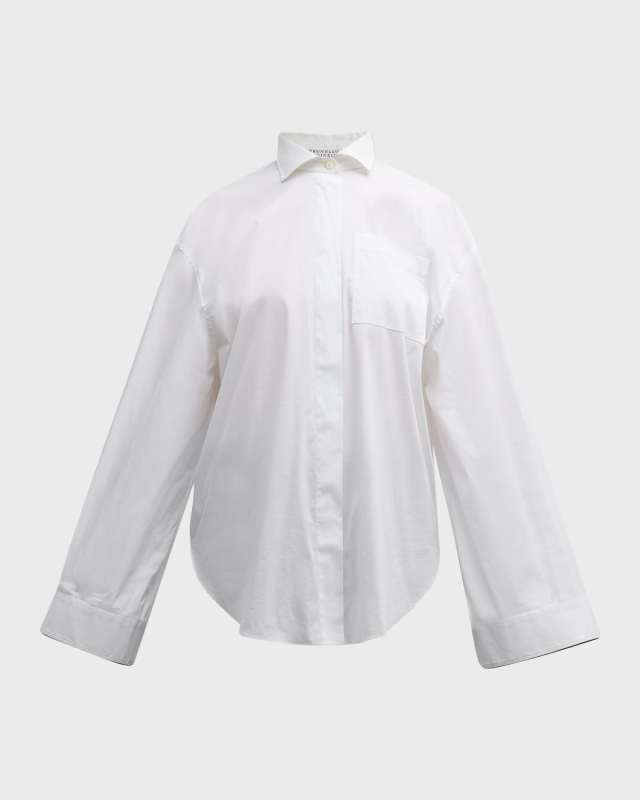 Monili-Cuff Bell-Sleeve Cotton Poplin Shirt