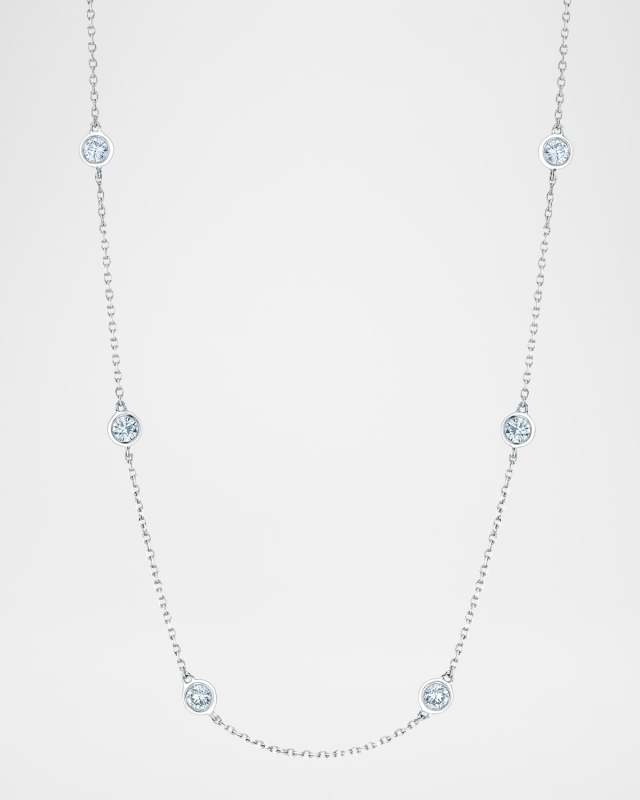 18K Gold Handmade Bezel Diamond Station Chain Necklace, 16"L, 0.80tcw