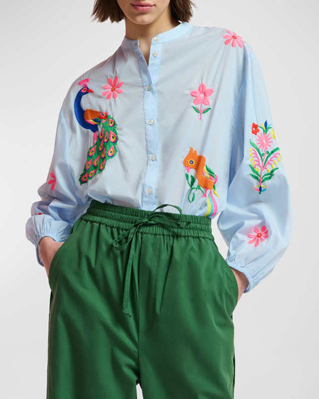 Felhi Multicolor Embroidered Organic Cotton Button-Front Shirt