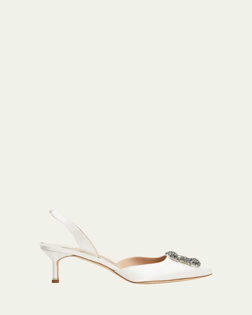 Hangsi Satin Crystal-Buckle Halter Pumps