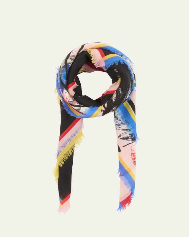 Exploded Floral Wool Twill Scarf