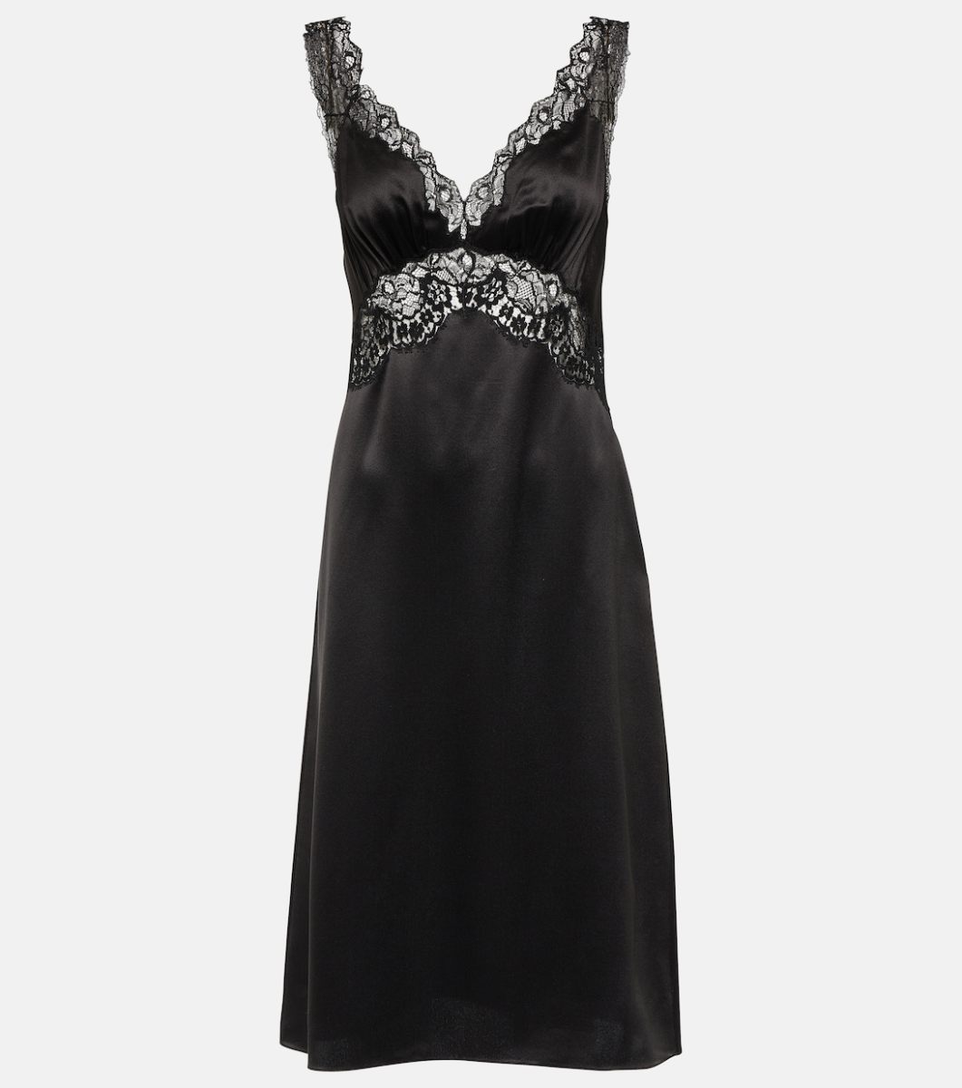 Saint Laurent Lace-trimmed silk satin crêpe slip dress
