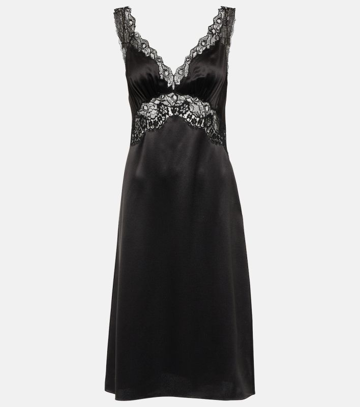 Saint Laurent Lace-trimmed silk satin crêpe slip dress