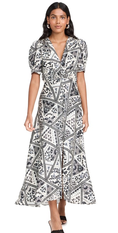 SALONI Lea Long Dress Alam Patchwork Cream