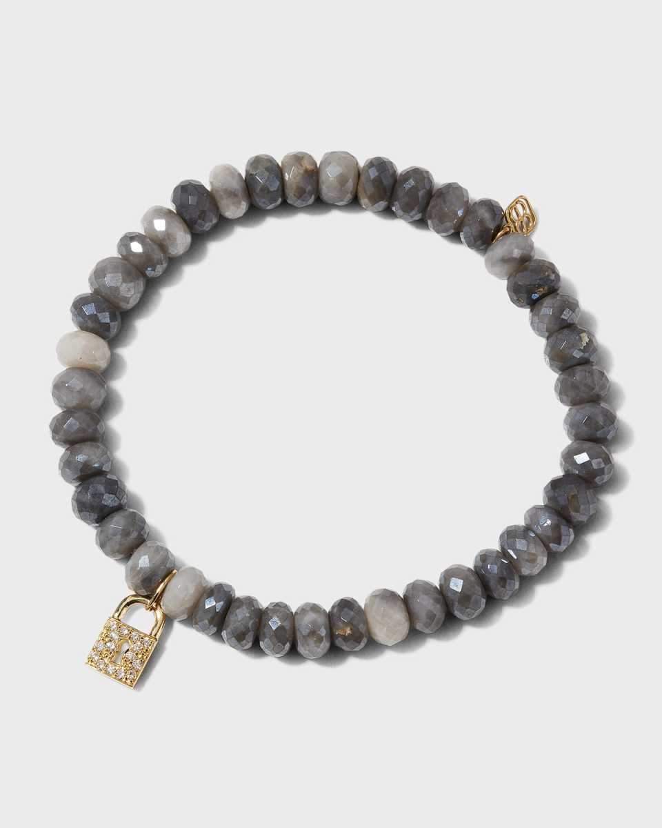6Mm Grey Silverite Mystic Coated With 14K Yg Diamond Lock
