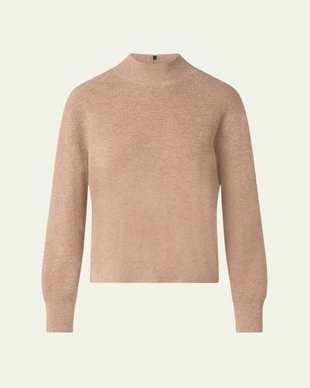 Mock-Neck Ribbed Wool Sweater