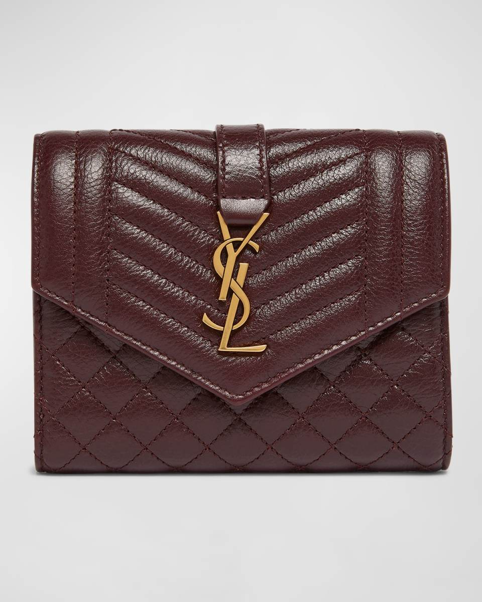 YSL Trifold Compact Wallet in Quilted Leather