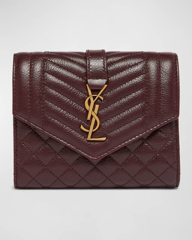 YSL Trifold Compact Wallet in Quilted Leather