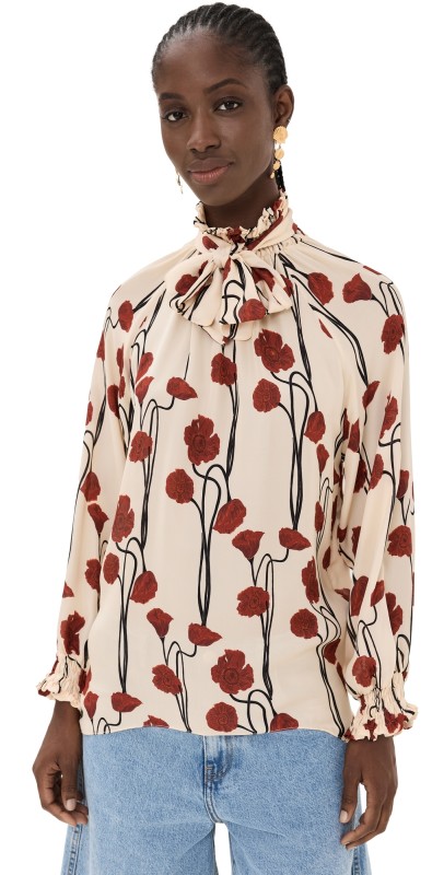 Johanna Ortiz Petalos Rojos Top Ecru/Red/Black