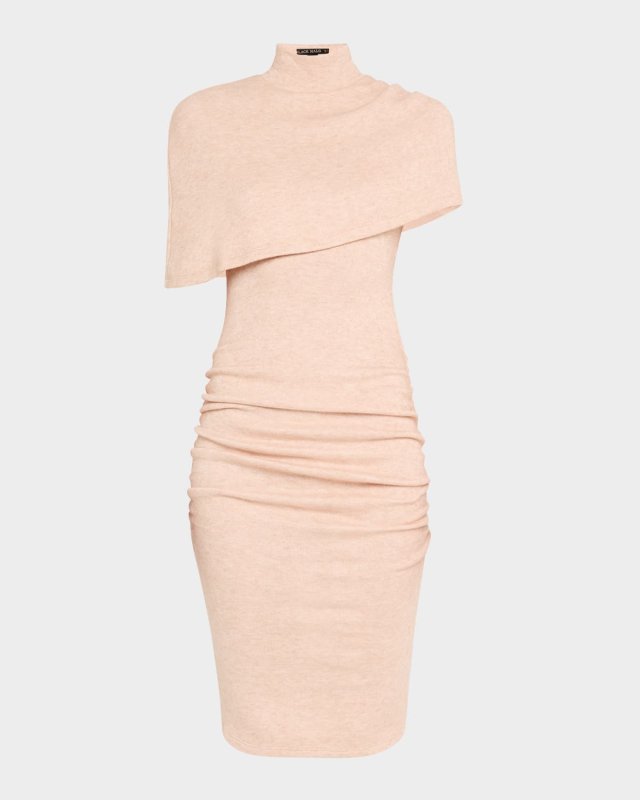 Ruched Turtleneck Cape Knit Dress