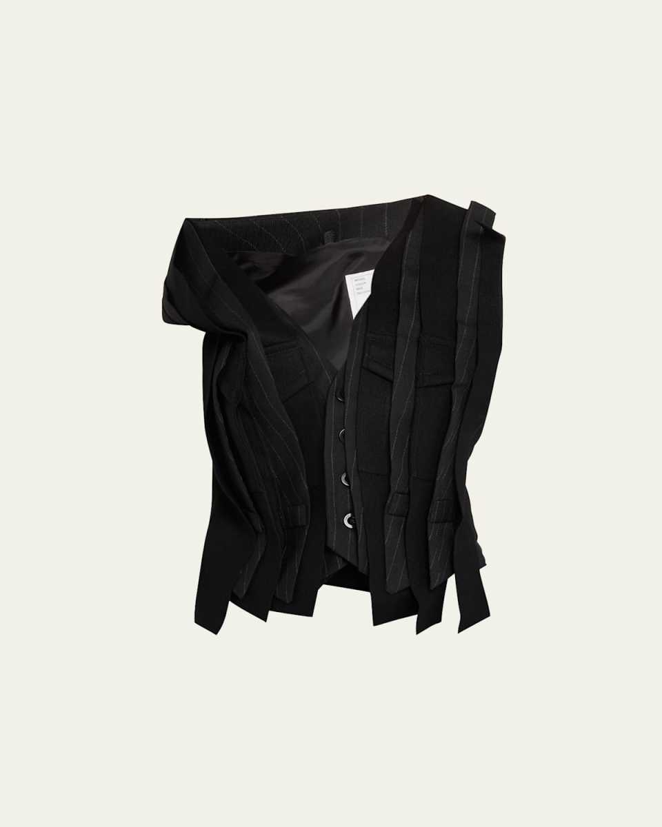 Off-Shoulder Multi-Layered Chalk Stripe Vest