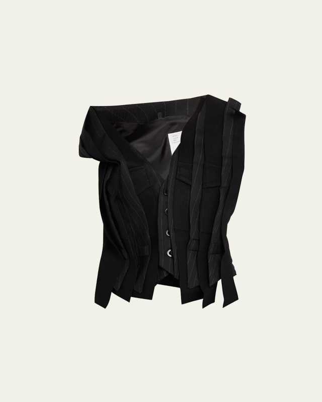 Off-Shoulder Multi-Layered Chalk Stripe Vest