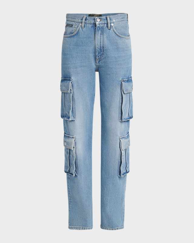 Straight-Leg Denim Cargo Pants