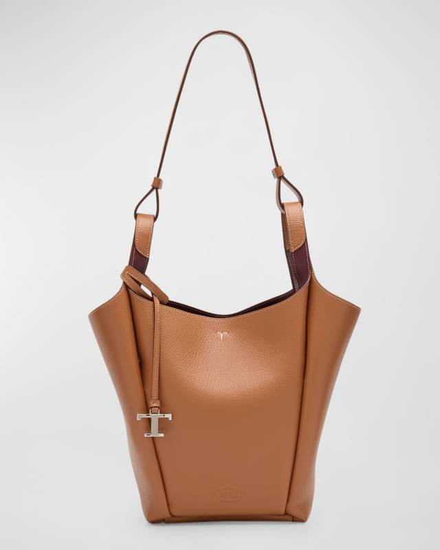 Small Grained Leather Bucket Bag