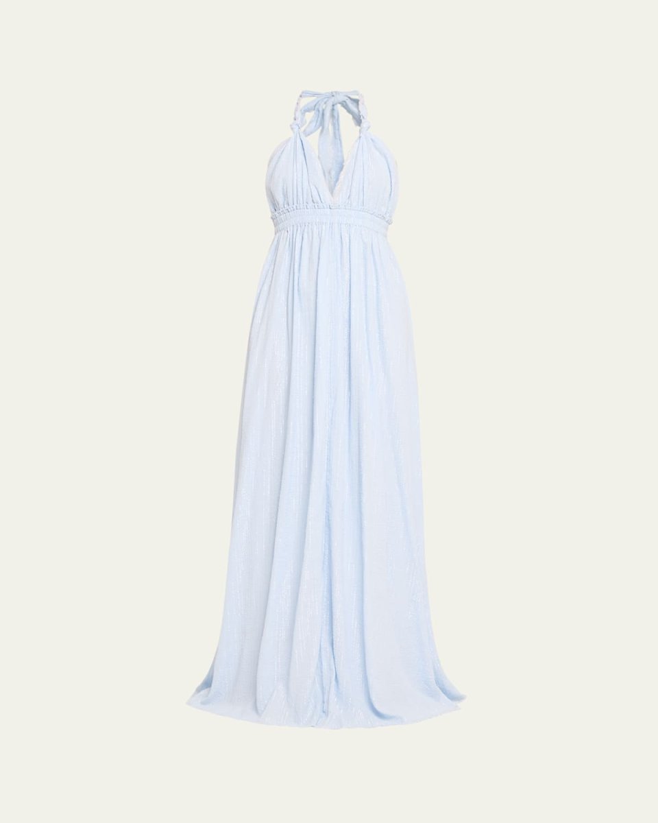 Love Metallic Cotton Backless Halter Maxi Dress