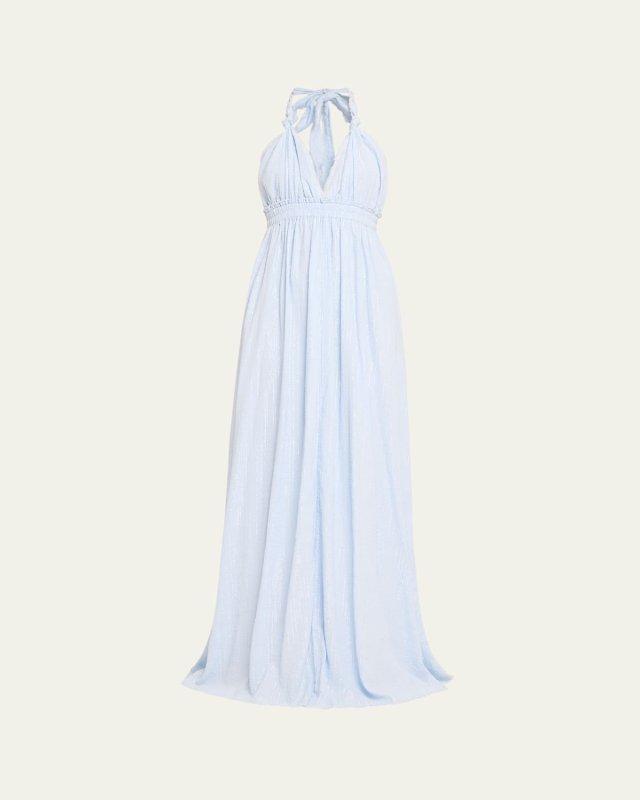 Love Metallic Cotton Backless Halter Maxi Dress