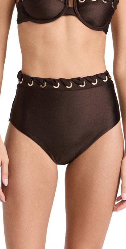 Zimmermann August Eyelet High Waist Bikini Bottoms Chocolate