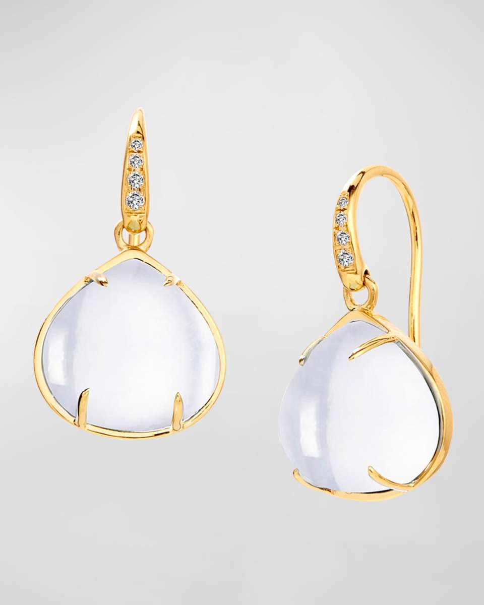 18K Diamond and Heart Cabochon Dangle Earrings