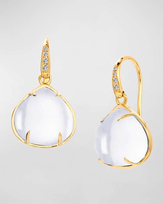 18K Diamond and Heart Cabochon Dangle Earrings