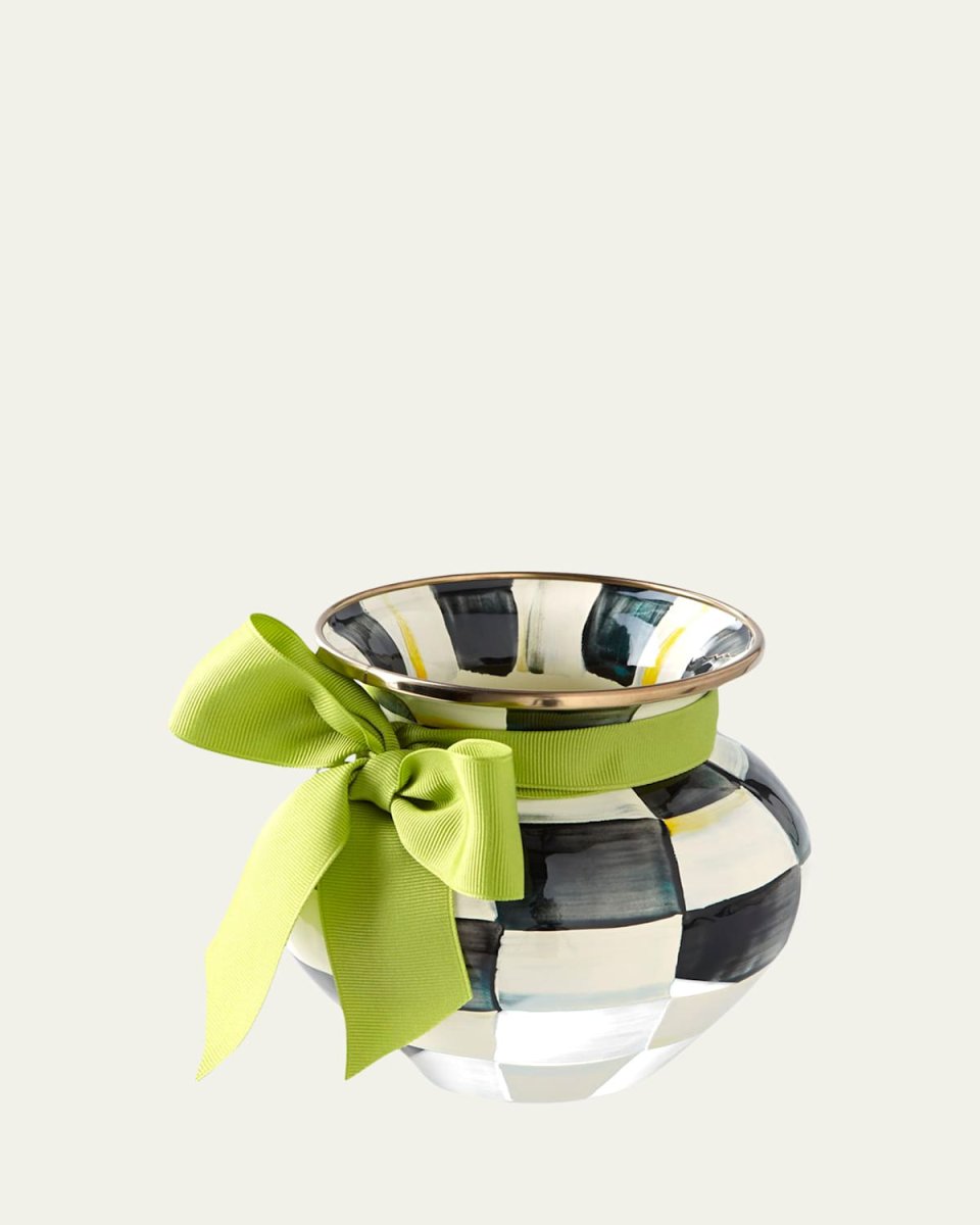Courtly Check Vase with Green Ribbon