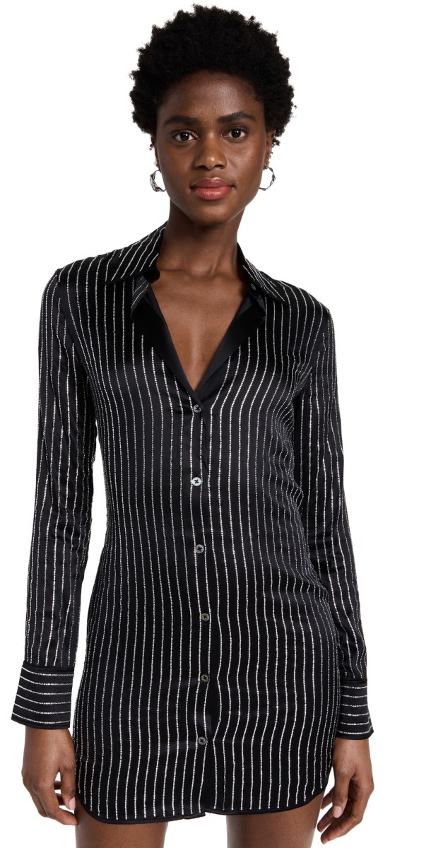 Alexander Wang Slim Shirt Dress with Crystal Hotfix Black