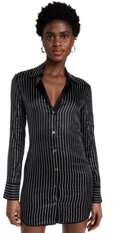 Alexander Wang Slim Shirt Dress with Crystal Hotfix Black