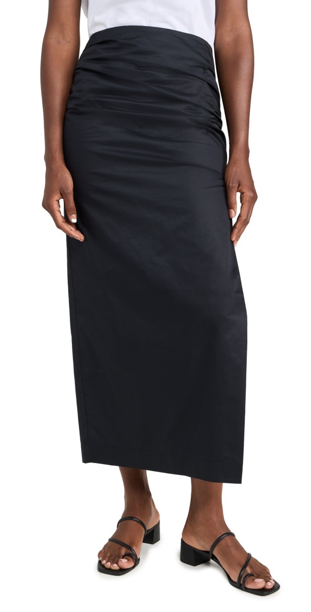 St. Agni Cotton Tuck Midi Skirt Black