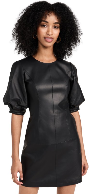 Jason Wu Balloon Sleeve Short Leather Dress Black