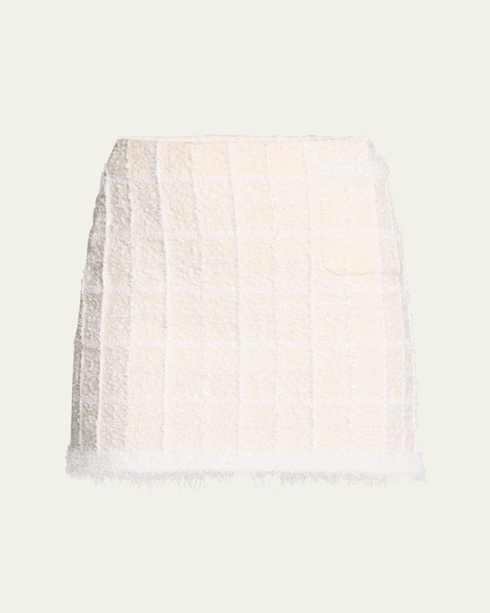 Grid Boucle Fringe Straight Mini Skirt