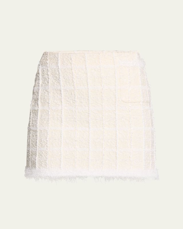 Grid Boucle Fringe Straight Mini Skirt