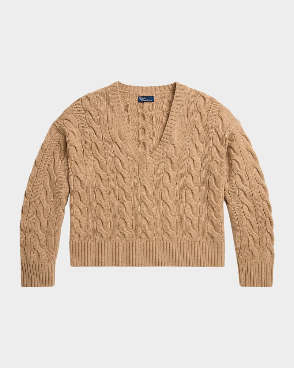Cable-Knit Wool-Cashmere V-Neck Sweater