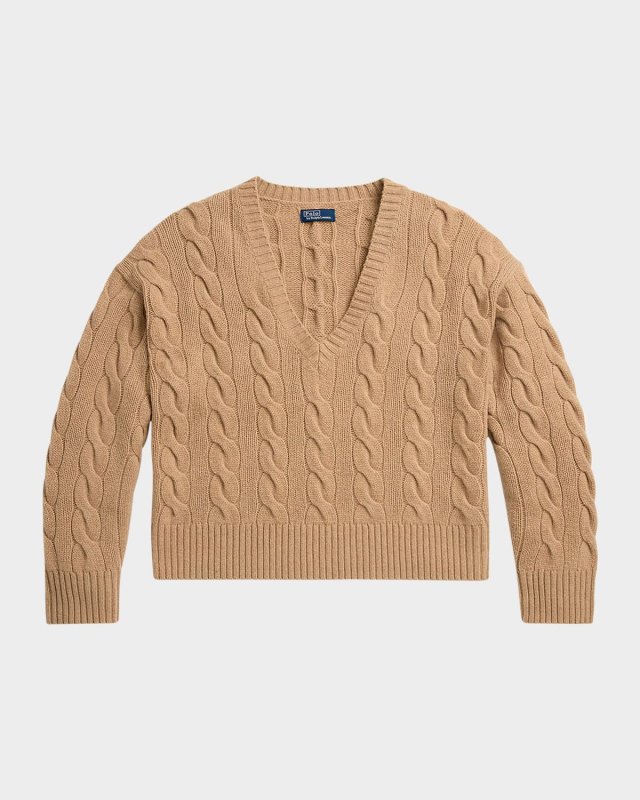 Cable-Knit Wool-Cashmere V-Neck Sweater