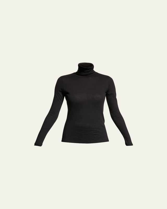 Cotton-Cashmere Long Sleeve Turtleneck Top