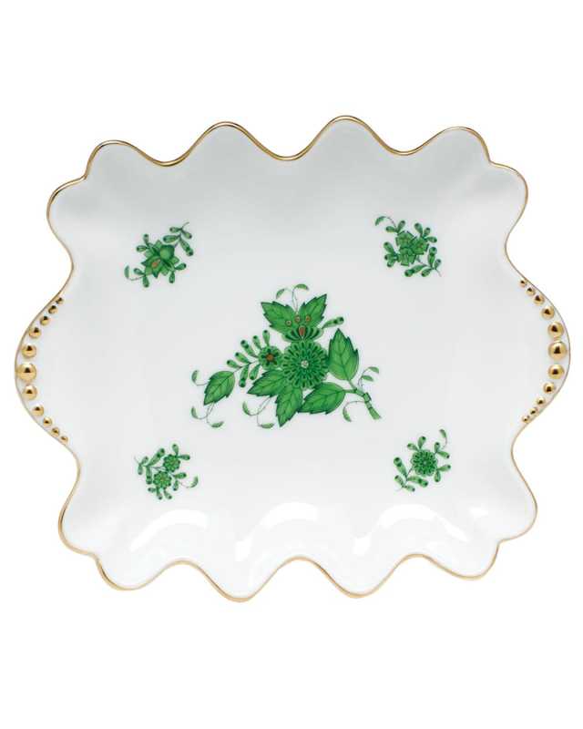 Chinese Bouquet Green Small Dish with Pearly Handles