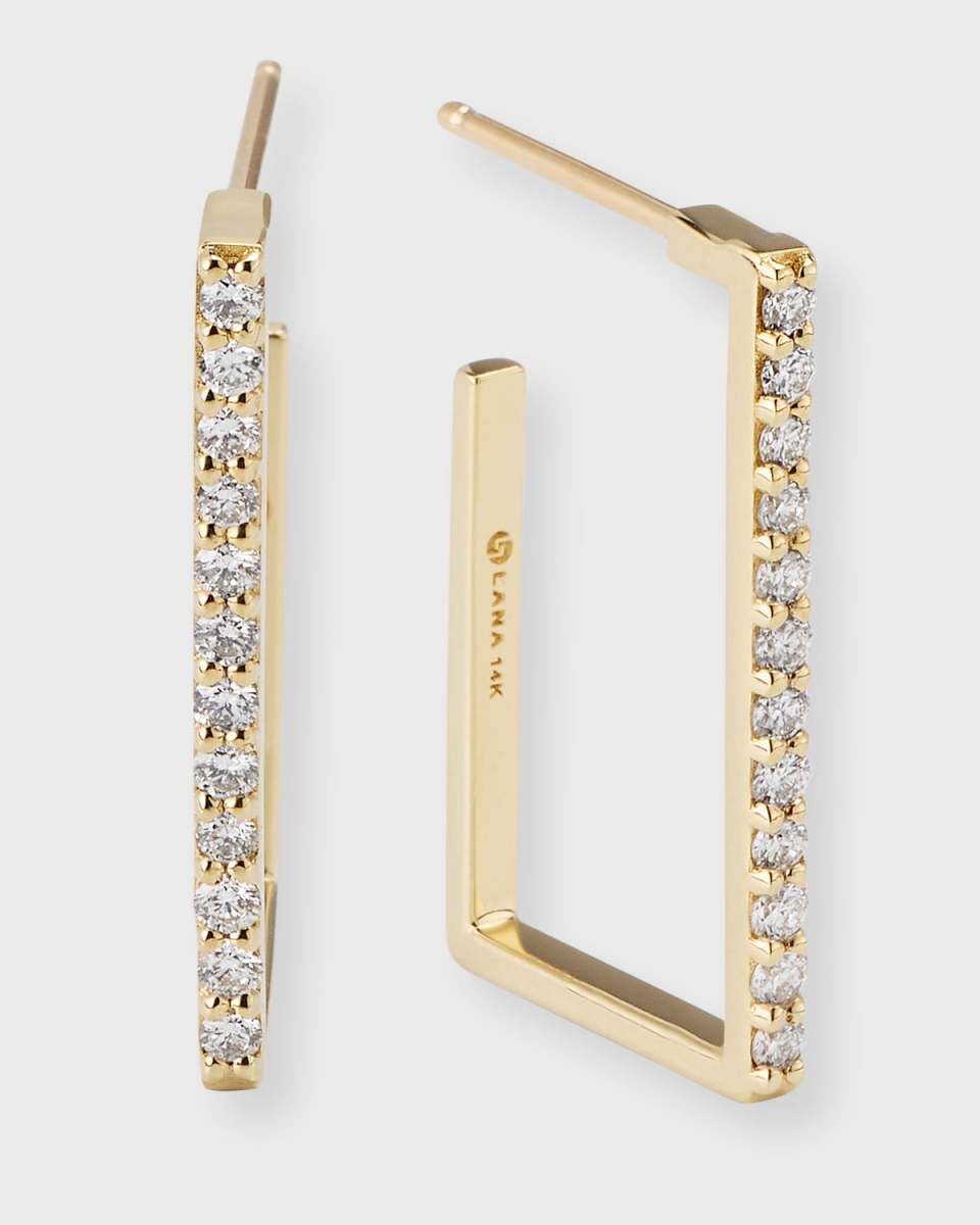 Flawless 14k Gold Rectangle Diamond Hoop Earrings