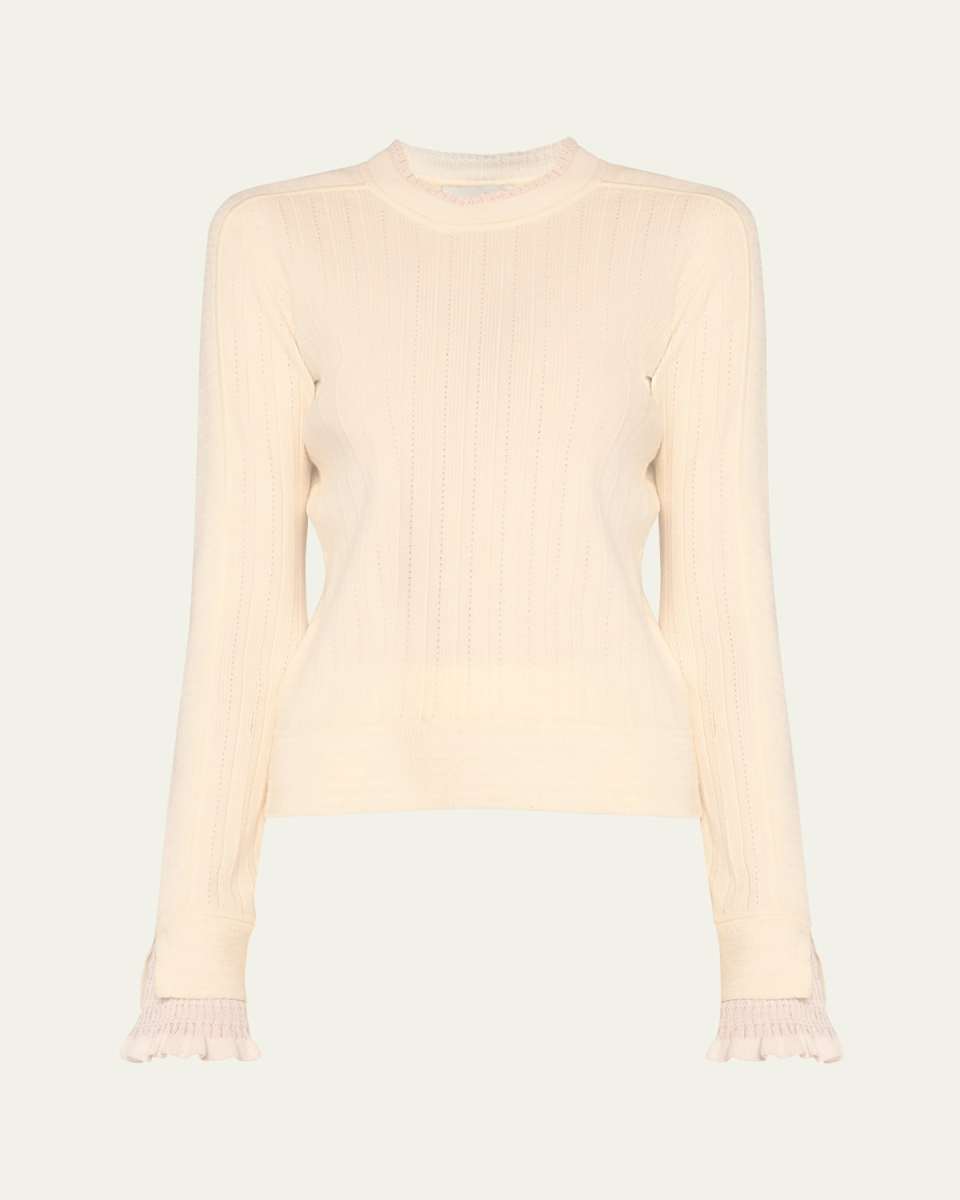 Long-Sleeve Pointelle Crewneck Top