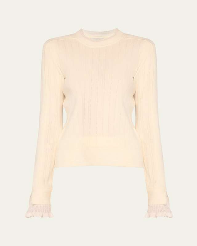 Long-Sleeve Pointelle Crewneck Top
