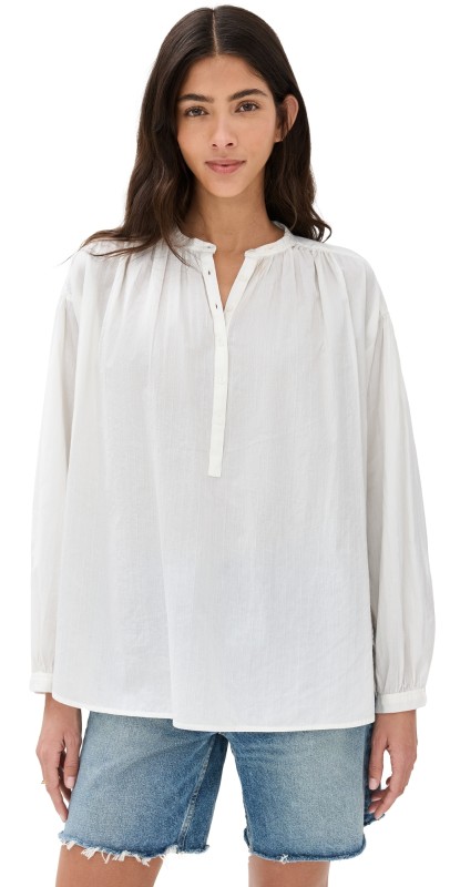 Nili Lotan Neville Blouse Ivory Dobby Stripes