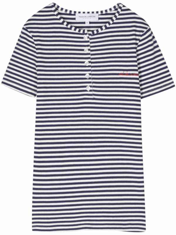 slogan-embroidered striped T-shirt