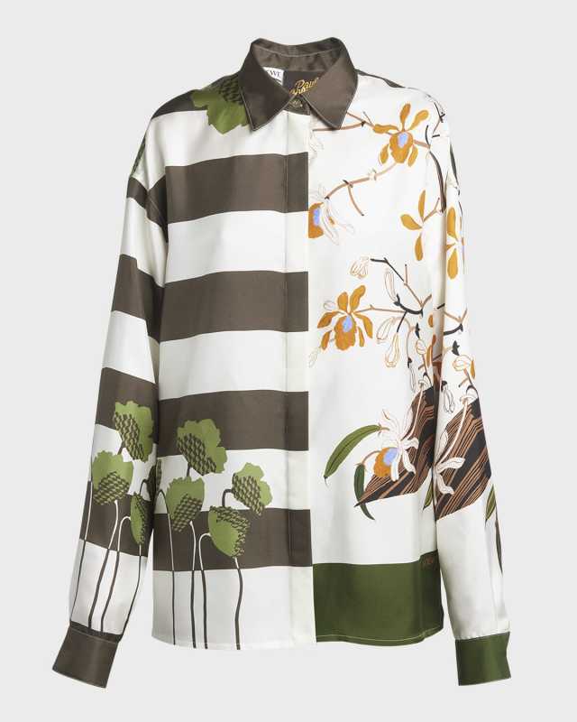 x Paula Ibiza Mixed-Print Button Down Blouse