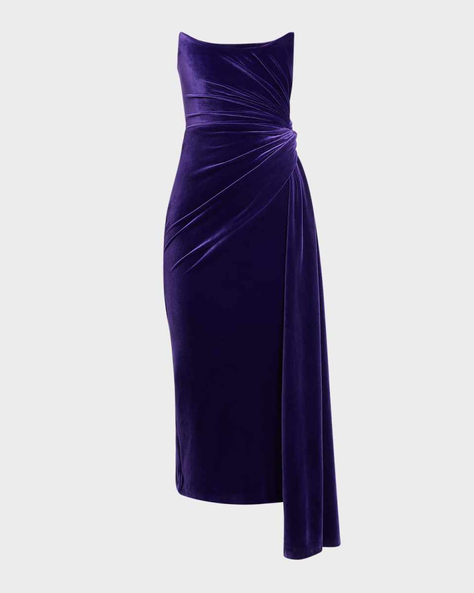 Strapless Twist Velvet Midi Dress