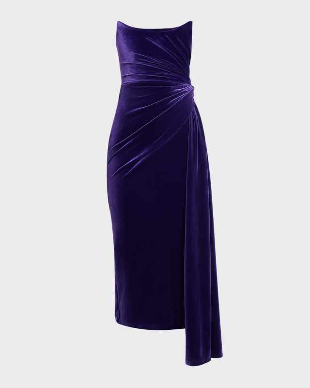 Strapless Twist Velvet Midi Dress