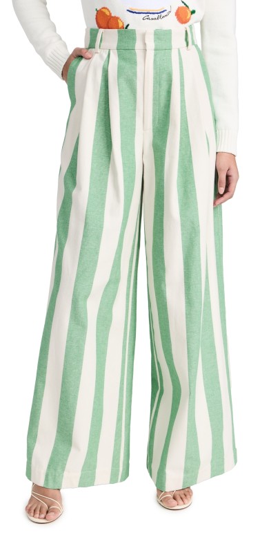 Mira Mikati Striped Wide Leg Pleat Front Trousers Green/White