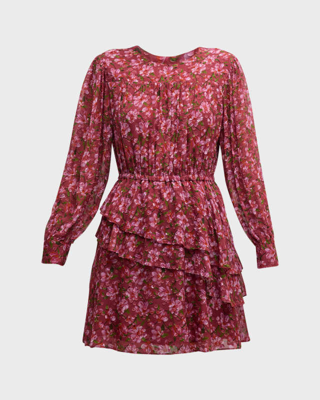 Meg Floral-Print Ruffle Chiffon Mini Dress