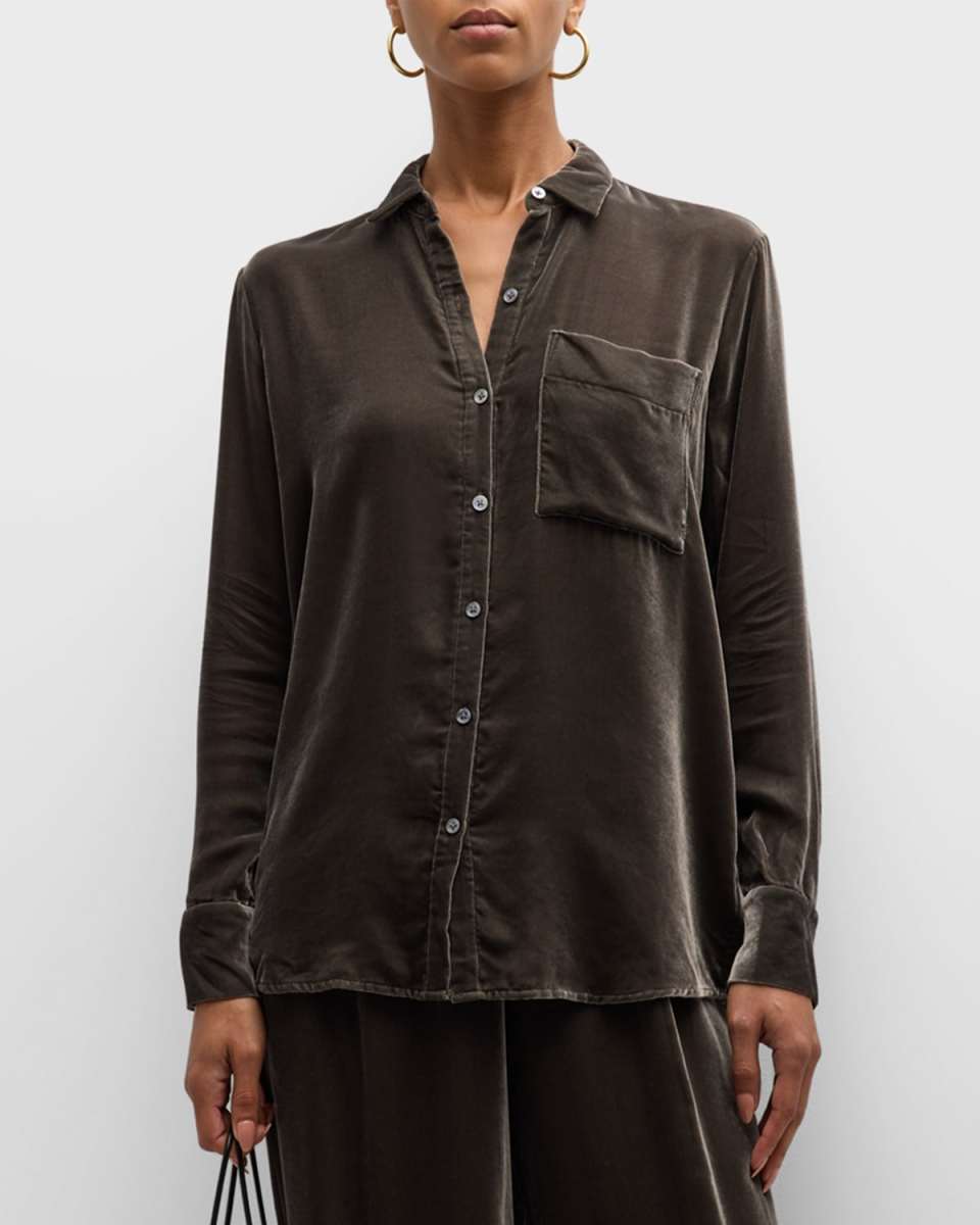Velvet Boyfriend Button-Front Shirt
