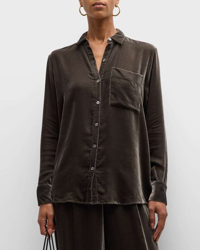 Velvet Boyfriend Button-Front Shirt