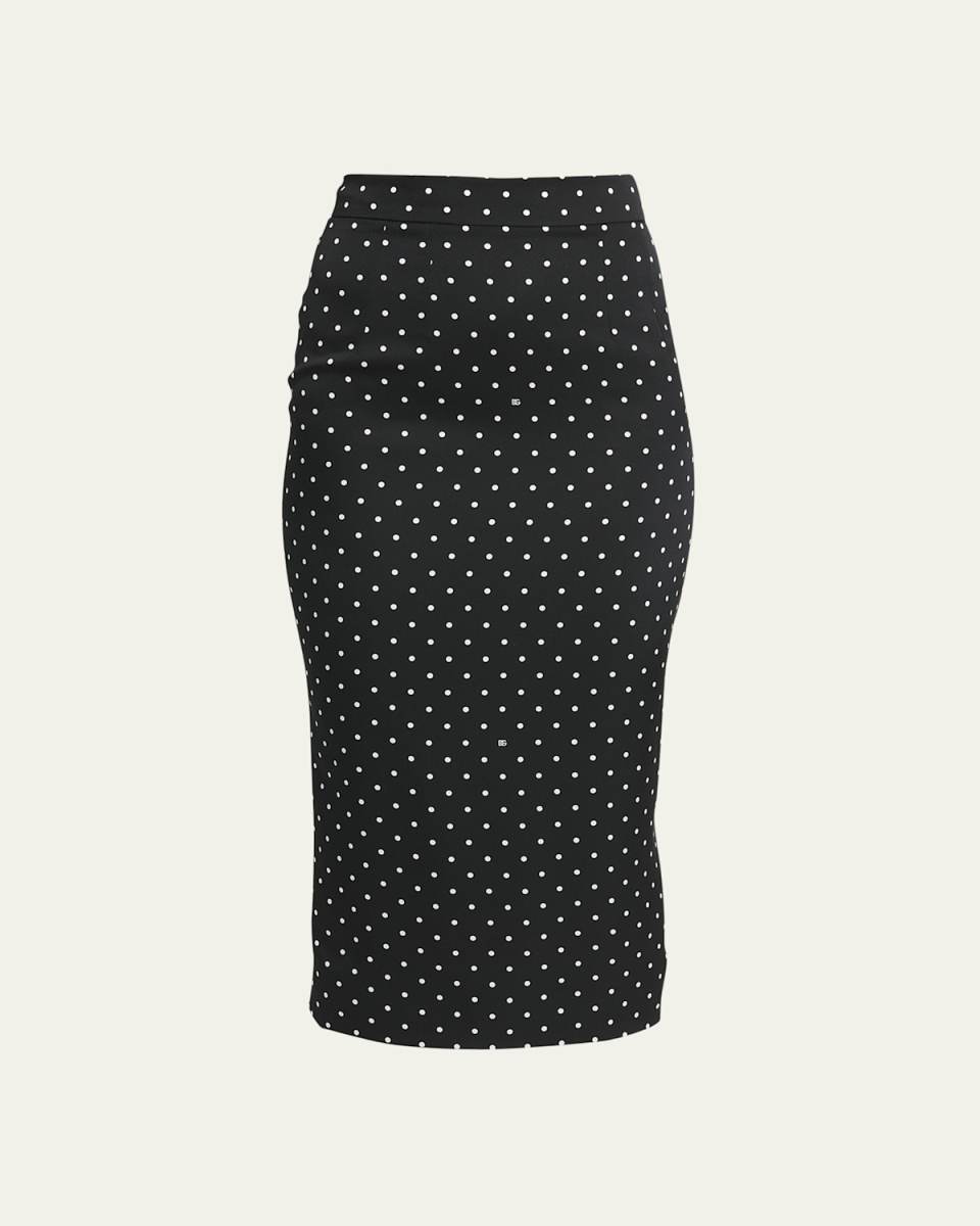 Polka-Dot Pencil Midi Skirt