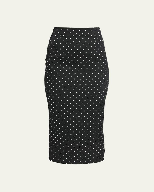 Polka-Dot Pencil Midi Skirt